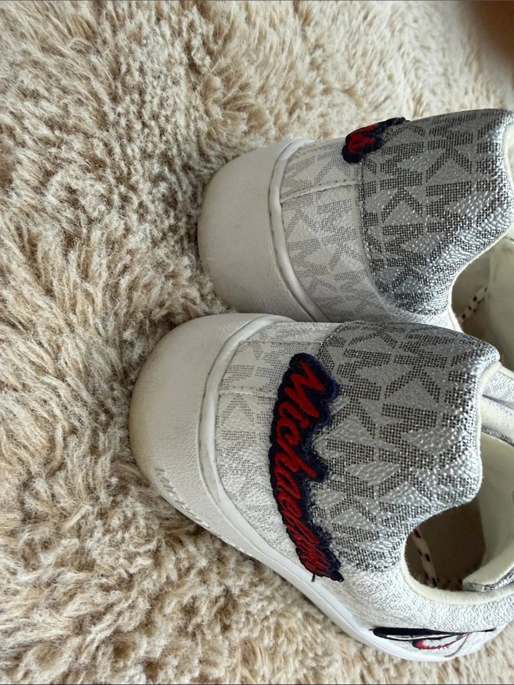 Michael Kors White & Silver Kids Logo Patch Lace-Up Sneakers